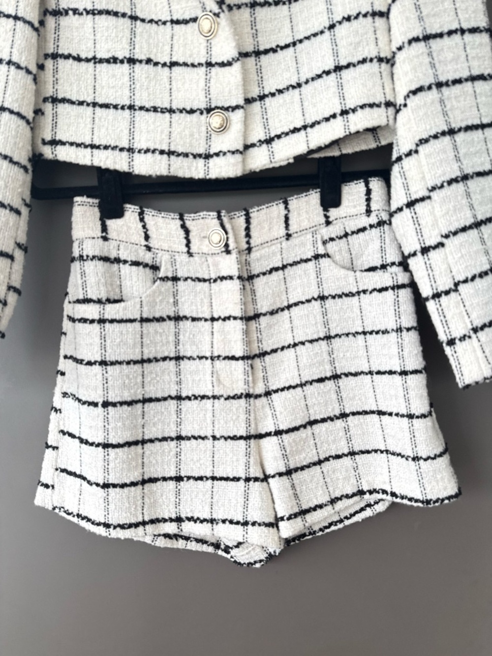ZARA Tweed Blazer & Shorts Matching Set – Black & White Size XS - Picture 6 of 16
